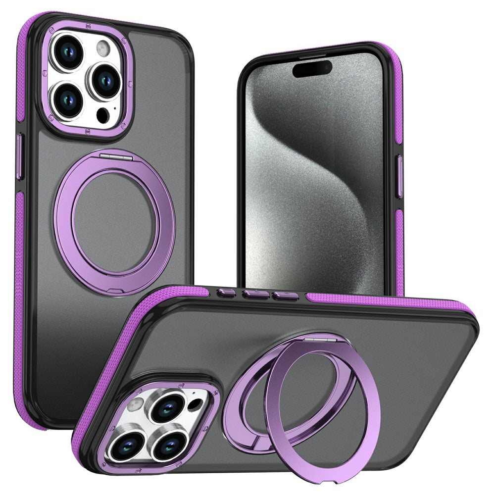 Til iPhone 14 Pro Magnetisk Cover Dobbeltfarvet Roterende Ring Støttefod PC + TPU Telefoncover