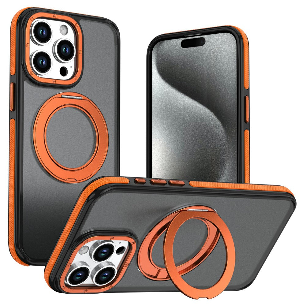 For iPhone 14 Pro Max Magnetic Case Double Color Rotating Ring Kickstand PC + TPU Phone Cover