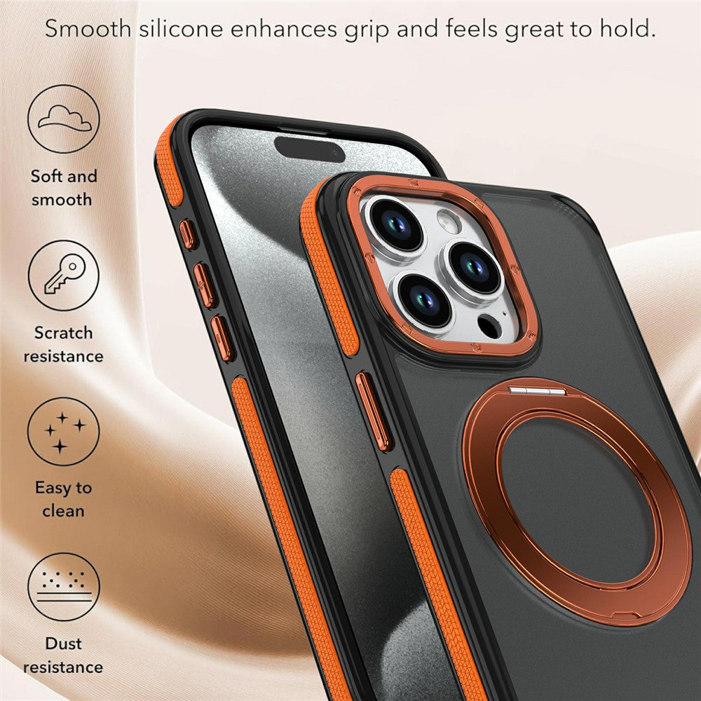 For iPhone 14 Pro Max Magnetic Case Double Color Rotating Ring Kickstand PC + TPU Phone Cover