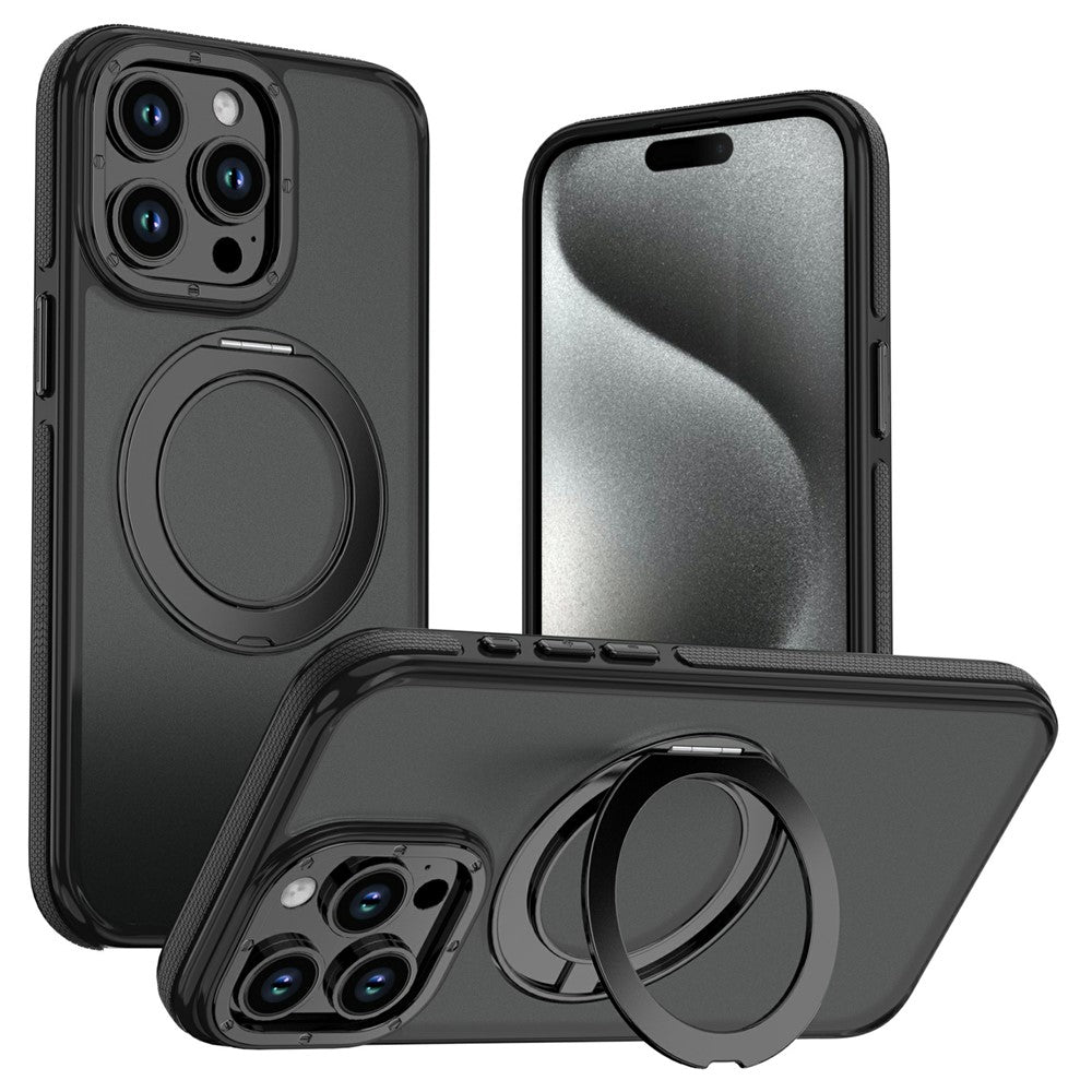 For iPhone 14 Pro Max Magnetic Case Double Color Rotating Ring Kickstand PC + TPU Phone Cover
