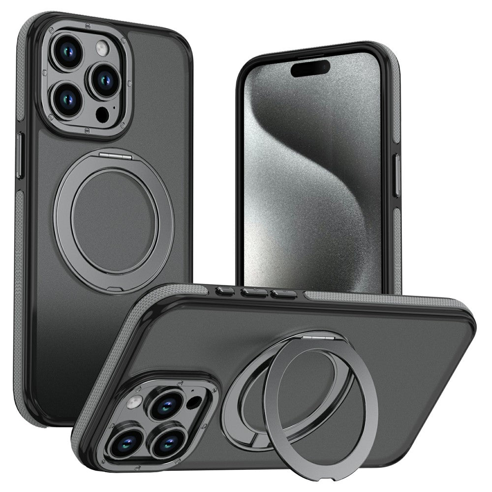 For iPhone 14 Pro Max Magnetic Case Double Color Rotating Ring Kickstand PC + TPU Phone Cover