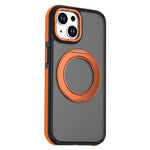 For iPhone 15 Magnetic Case Double Color Rotating Ring Kickstand PC + TPU Phone Cover