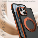 For iPhone 15 Magnetic Case Double Color Rotating Ring Kickstand PC + TPU Phone Cover