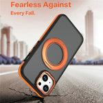 For iPhone 15 Magnetic Case Double Color Rotating Ring Kickstand PC + TPU Phone Cover