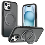 For iPhone 15 Magnetic Case Double Color Rotating Ring Kickstand PC + TPU Phone Cover