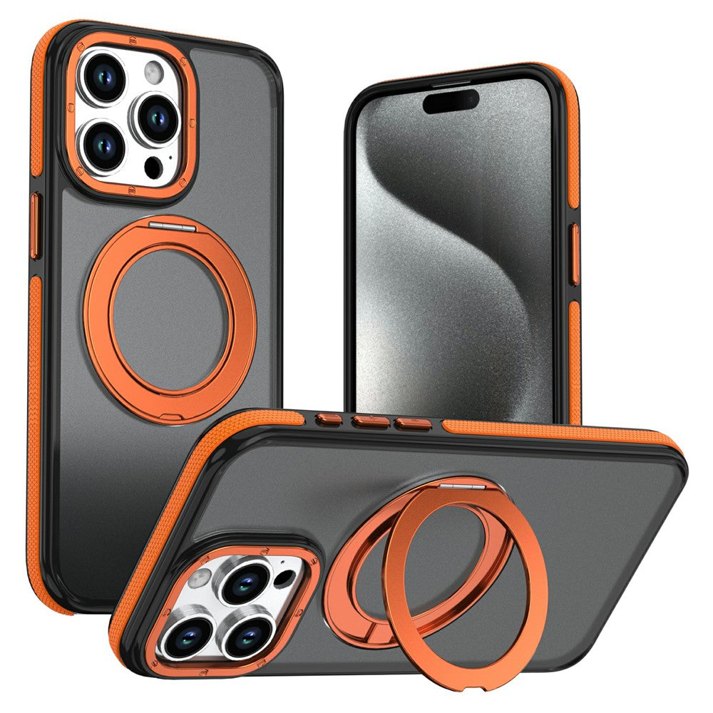 Til iPhone 15 Pro Max Magnetisk Cover Dobbeldfarvet Roterende Ring Kickstand PC + TPU Telefoncover