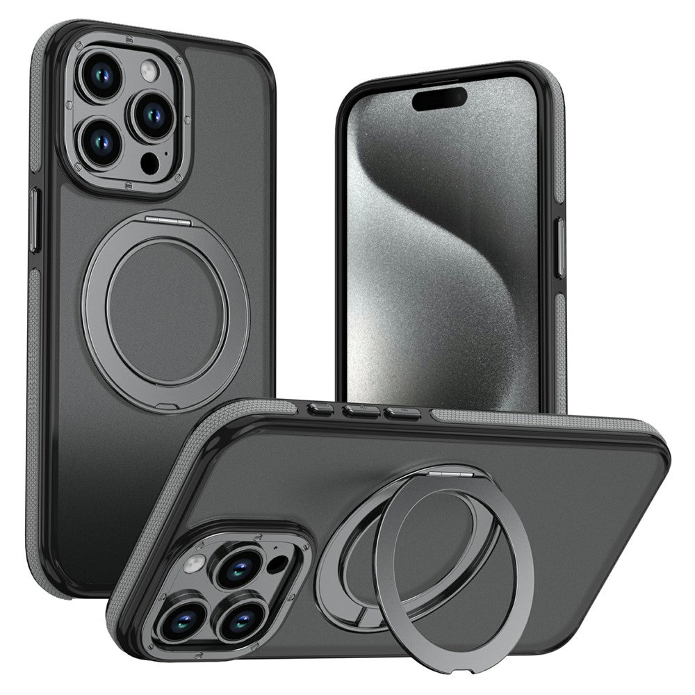 Til iPhone 15 Pro Max Magnetisk Cover Dobbeldfarvet Roterende Ring Kickstand PC + TPU Telefoncover