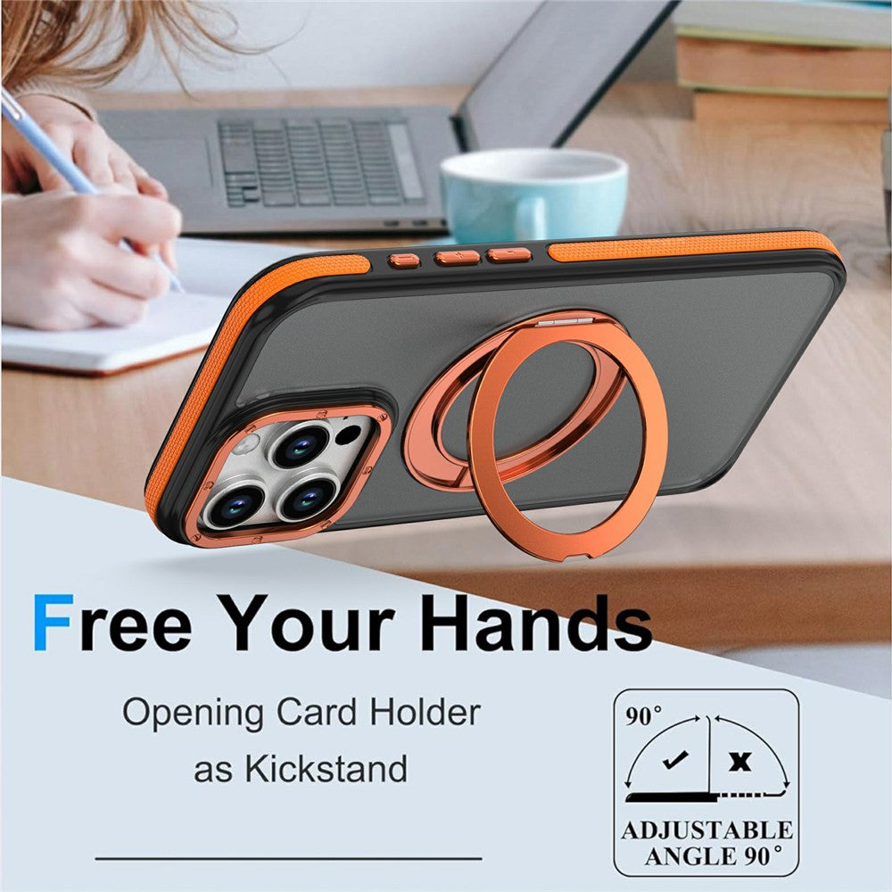 For iPhone 16 Pro Max Magnetic Case Double Color Rotating Ring Kickstand PC + TPU Phone Cover