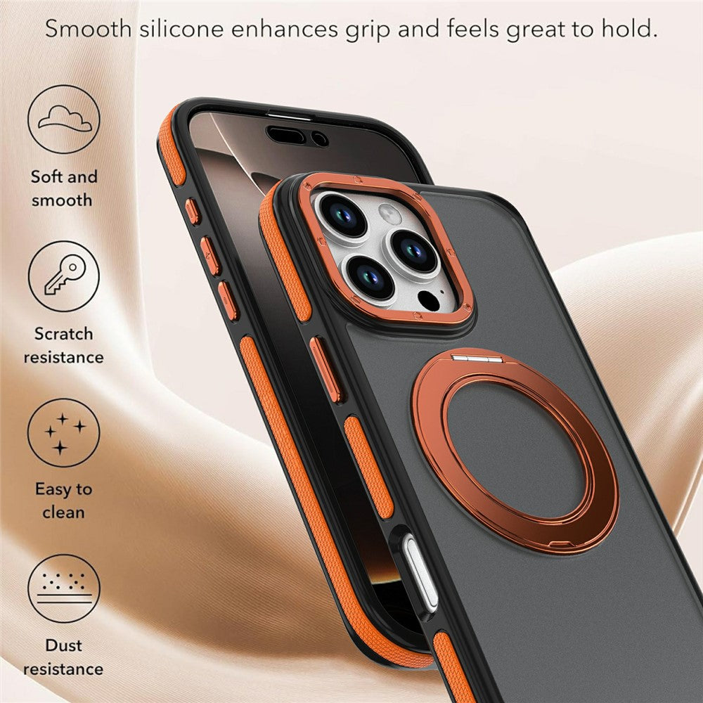 For iPhone 16 Pro Max Magnetic Case Double Color Rotating Ring Kickstand PC + TPU Phone Cover