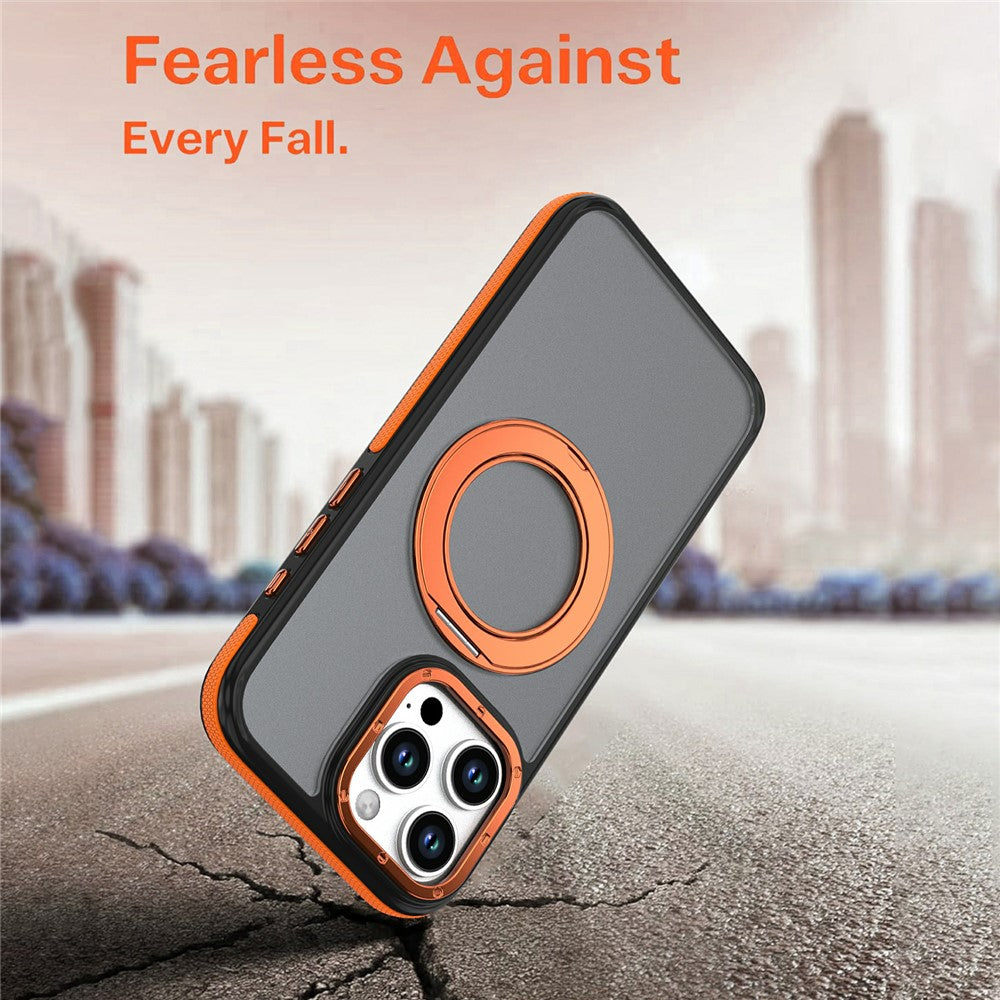 For iPhone 16 Pro Max Magnetic Case Double Color Rotating Ring Kickstand PC + TPU Phone Cover
