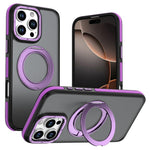 For iPhone 16 Pro Max Magnetic Case Double Color Rotating Ring Kickstand PC + TPU Phone Cover