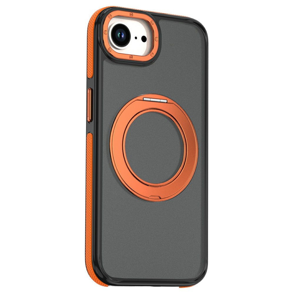 Til iPhone 16e / 17e Magnetisk cover Dobbeltfarvet roterende ring kickstand PC + TPU telefoncover