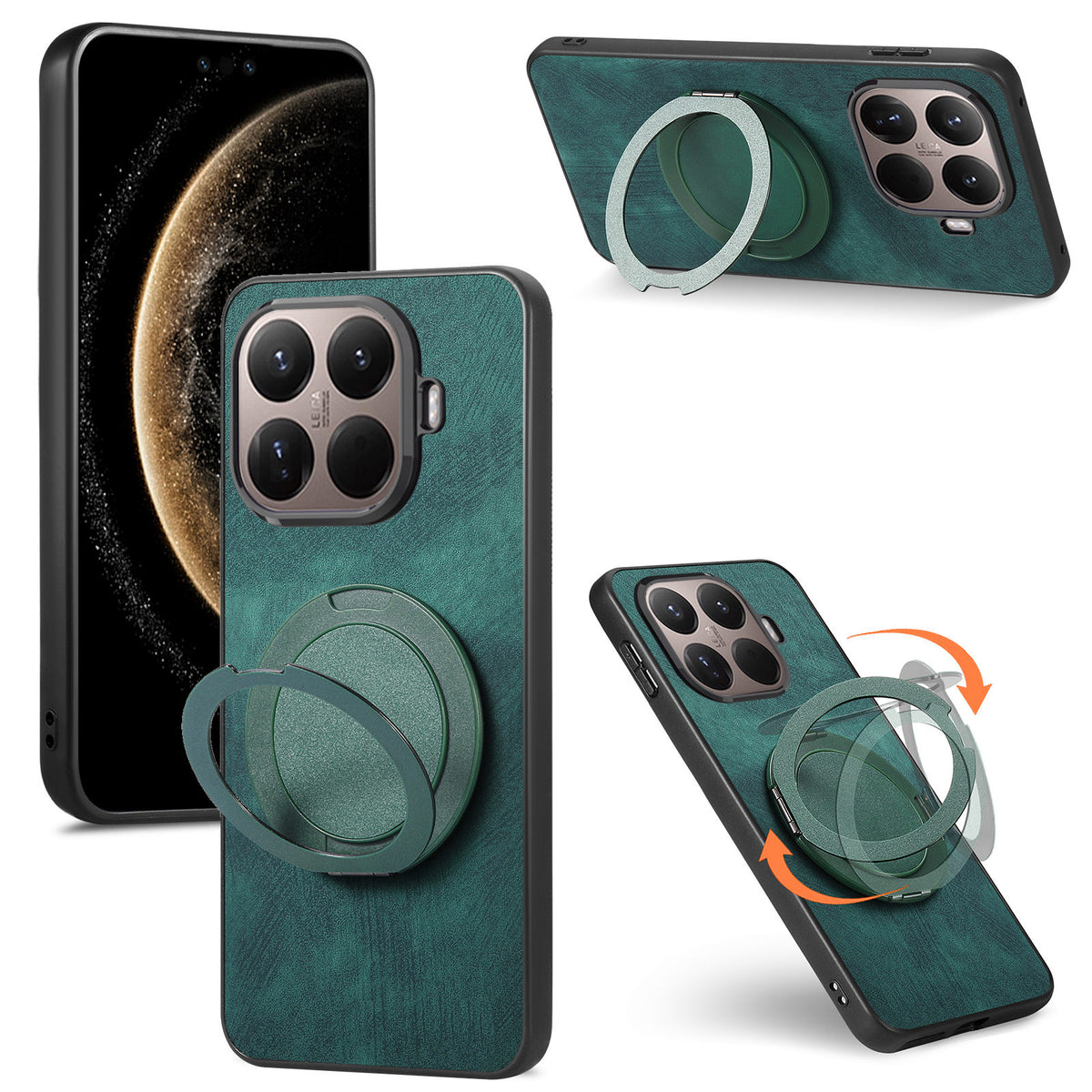 For Xiaomi 17T Pro Phone Case with Rotating Kickstand Stress Relief Retro Leather Back Cover