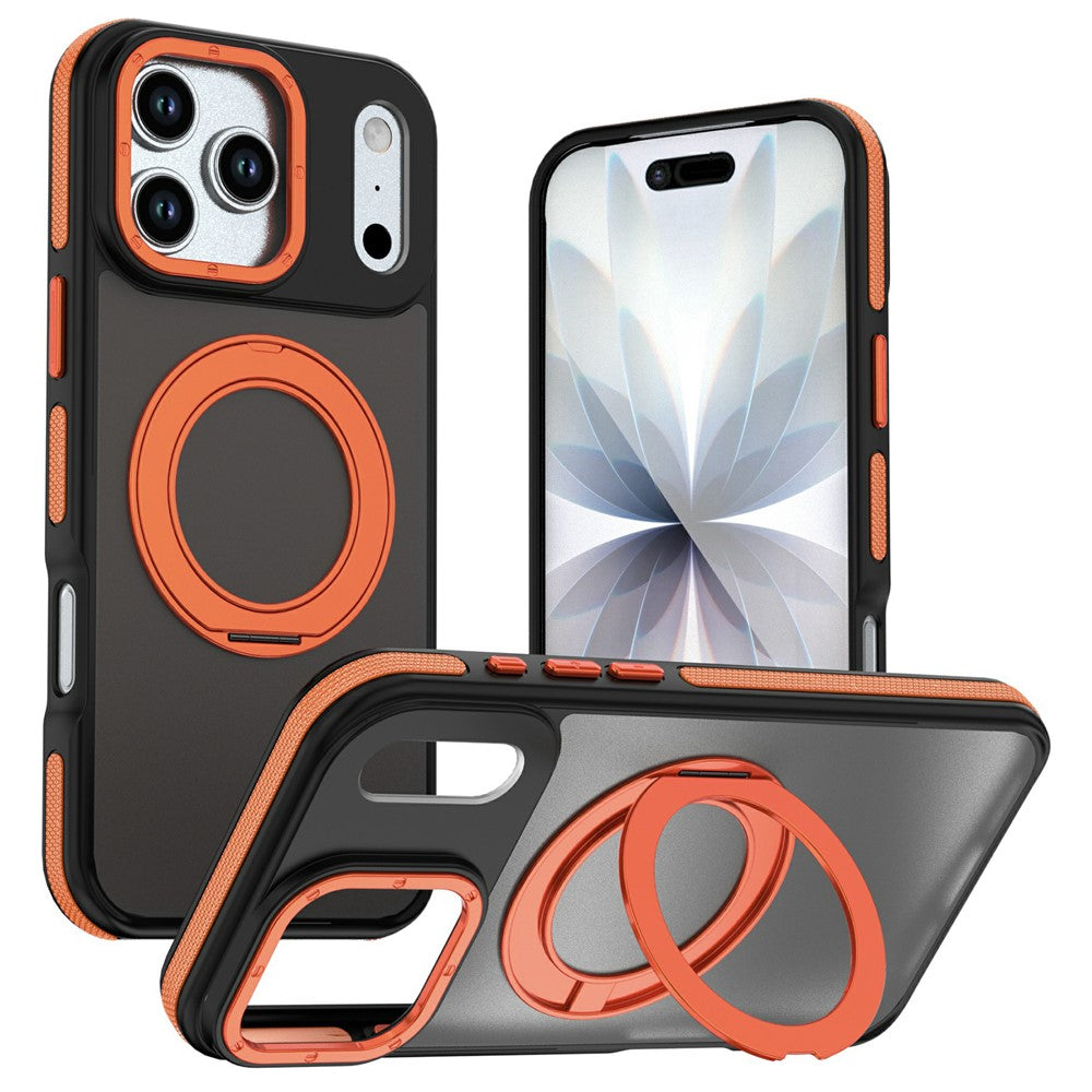 For iPhone 17 Pro Magnetic Case Double Color Rotating Ring Kickstand PC + TPU Phone Cover