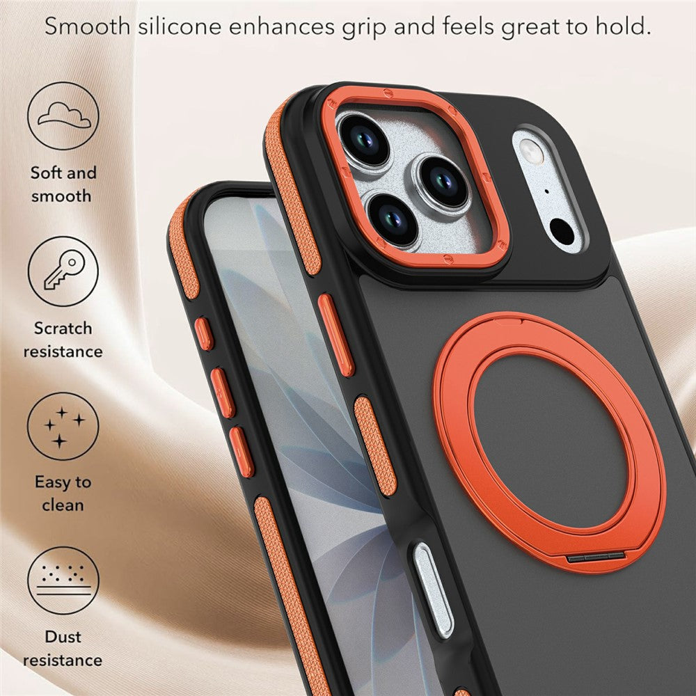 For iPhone 17 Pro Magnetic Case Double Color Rotating Ring Kickstand PC + TPU Phone Cover