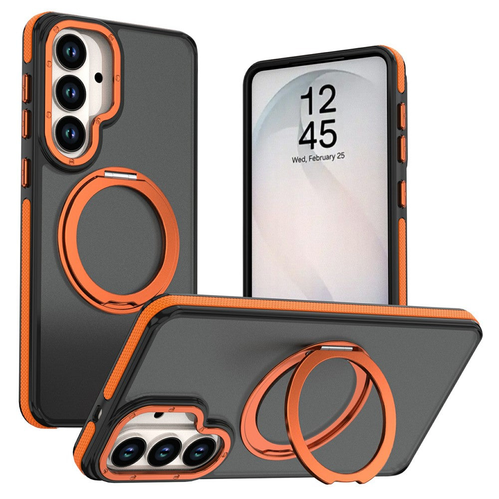 For Samsung Galaxy S24  /  S25 Magnetic Case Double Color Rotating Ring Kickstand PC + TPU Phone Cover