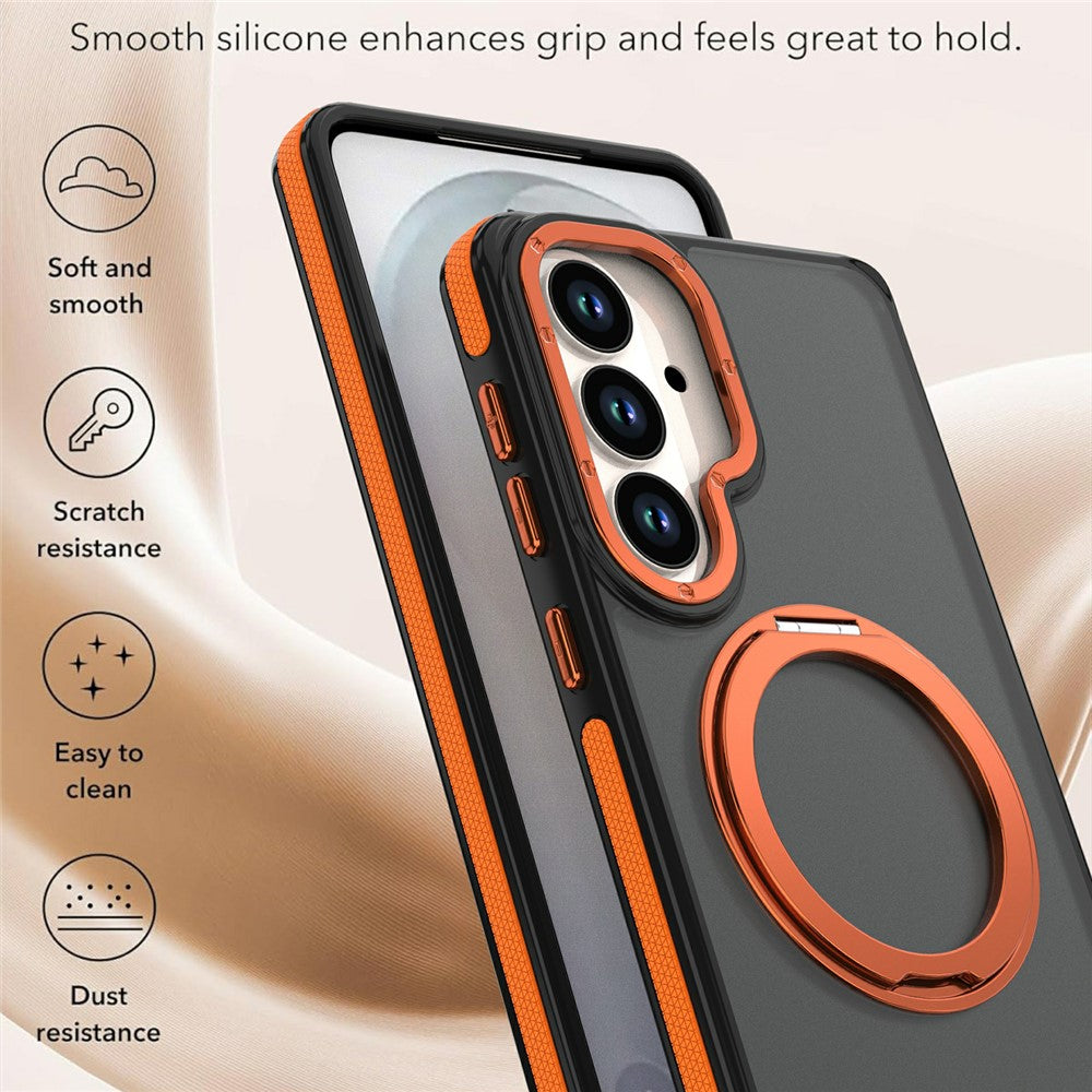 For Samsung Galaxy S24  /  S25 Magnetic Case Double Color Rotating Ring Kickstand PC + TPU Phone Cover