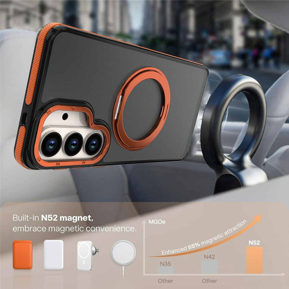 For Samsung Galaxy S24  /  S25 Magnetic Case Double Color Rotating Ring Kickstand PC + TPU Phone Cover