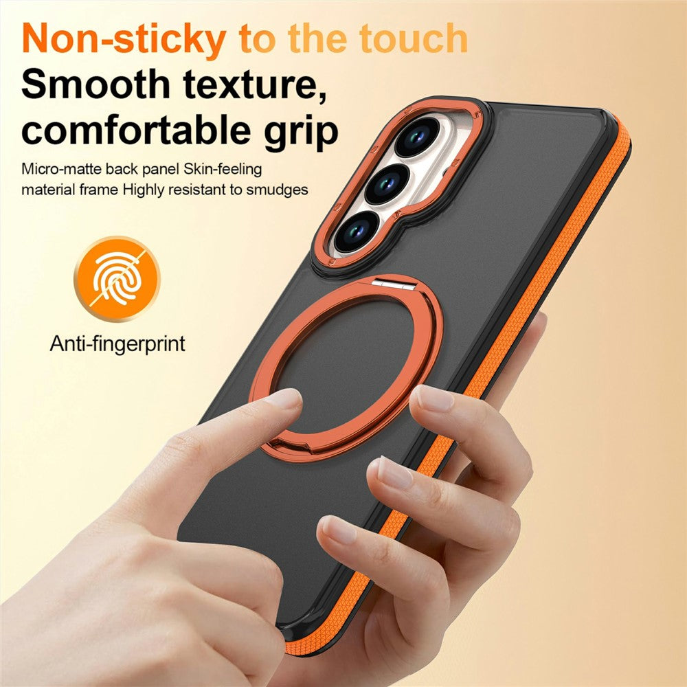 For Samsung Galaxy S24  /  S25 Magnetic Case Double Color Rotating Ring Kickstand PC + TPU Phone Cover
