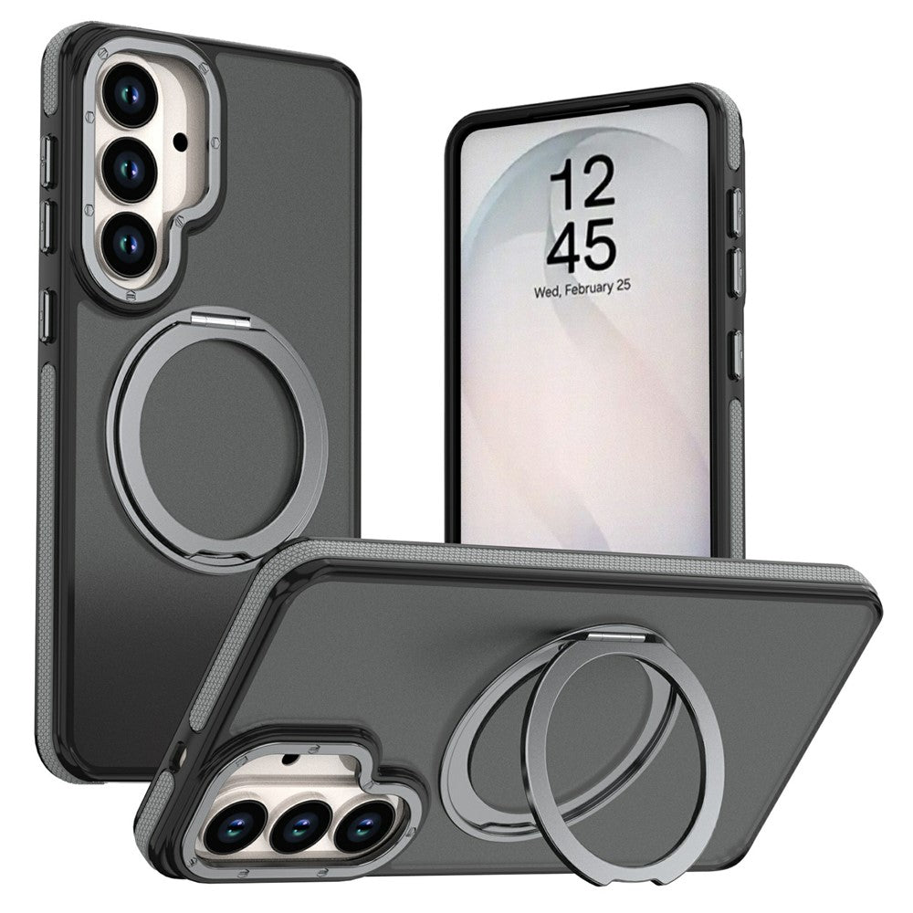 For Samsung Galaxy S24  /  S25 Magnetic Case Double Color Rotating Ring Kickstand PC + TPU Phone Cover