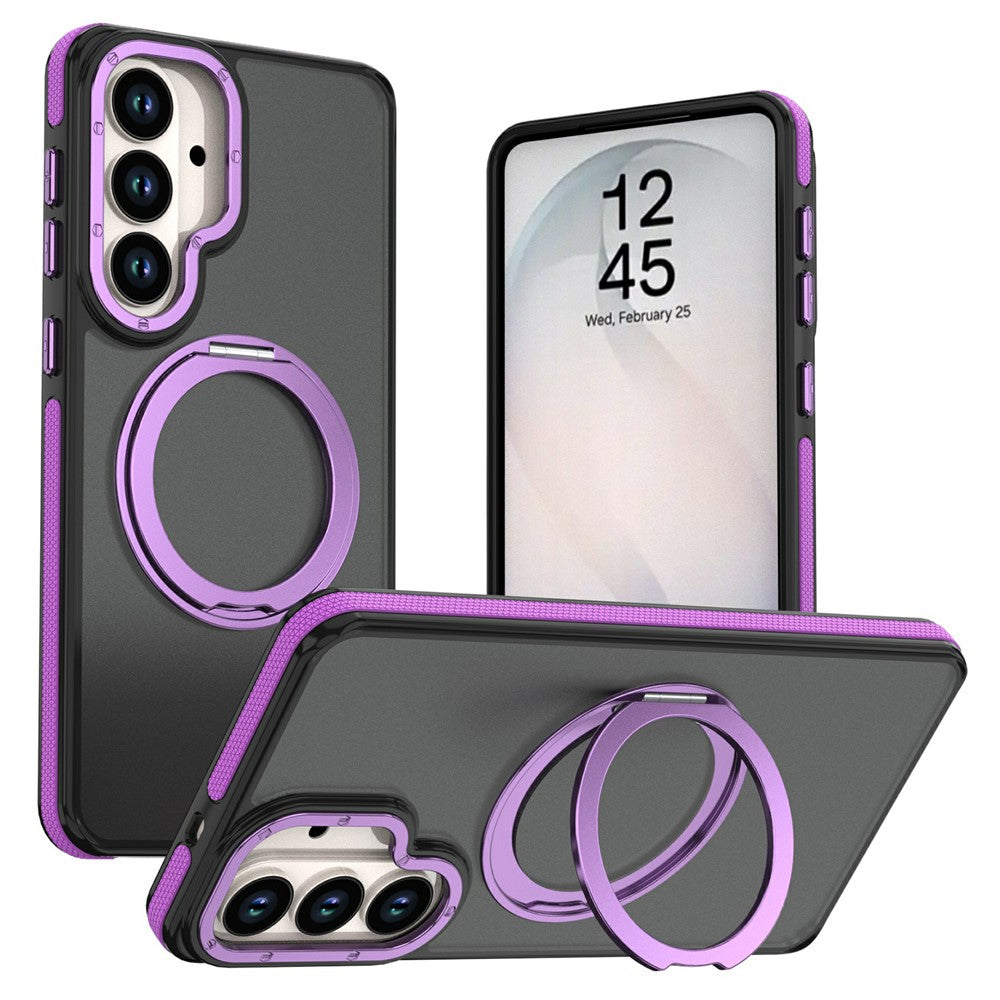 For Samsung Galaxy S24  /  S25 Magnetic Case Double Color Rotating Ring Kickstand PC + TPU Phone Cover