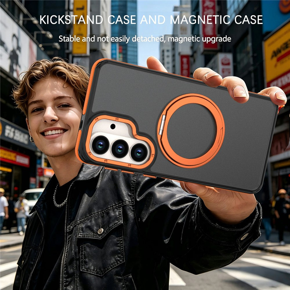Til Samsung Galaxy S24+ / S25+ Magnetisk Cover med Dobbeltfarvet Roterende Ring Kickstand PC + TPU Telefoncover