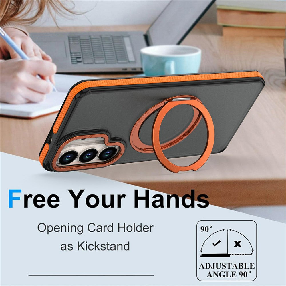 Til Samsung Galaxy S24+ / S25+ Magnetisk Cover med Dobbeltfarvet Roterende Ring Kickstand PC + TPU Telefoncover