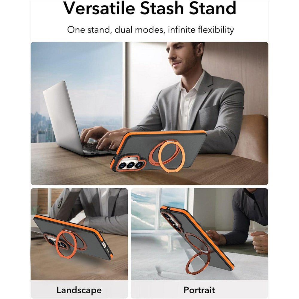 Til Samsung Galaxy S24+ / S25+ Magnetisk Cover med Dobbeltfarvet Roterende Ring Kickstand PC + TPU Telefoncover