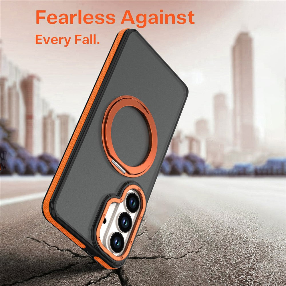 Til Samsung Galaxy S24+ / S25+ Magnetisk Cover med Dobbeltfarvet Roterende Ring Kickstand PC + TPU Telefoncover
