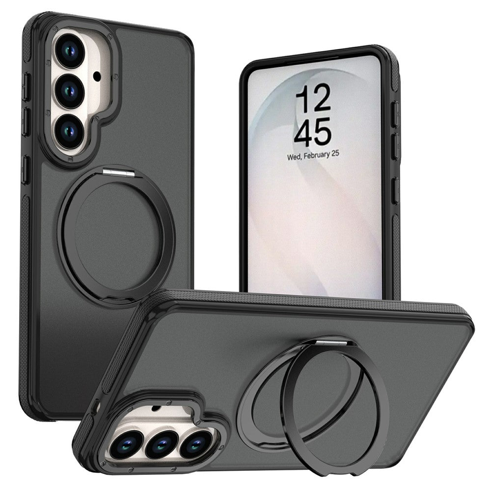 Til Samsung Galaxy S24+ / S25+ Magnetisk Cover med Dobbeltfarvet Roterende Ring Kickstand PC + TPU Telefoncover