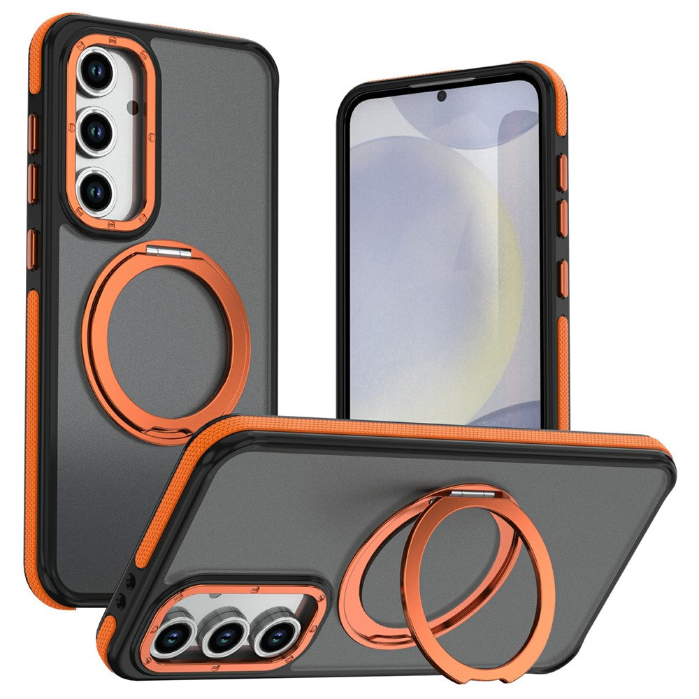 For Samsung Galaxy S24 FE Magnetic Case Double Color Rotating Ring Kickstand PC + TPU Phone Cover