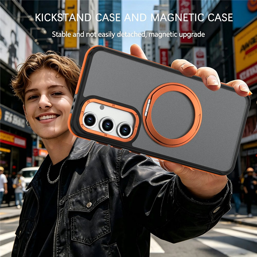 For Samsung Galaxy S24 FE Magnetic Case Double Color Rotating Ring Kickstand PC + TPU Phone Cover