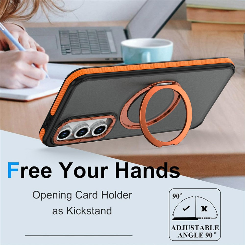 For Samsung Galaxy S24 FE Magnetic Case Double Color Rotating Ring Kickstand PC + TPU Phone Cover