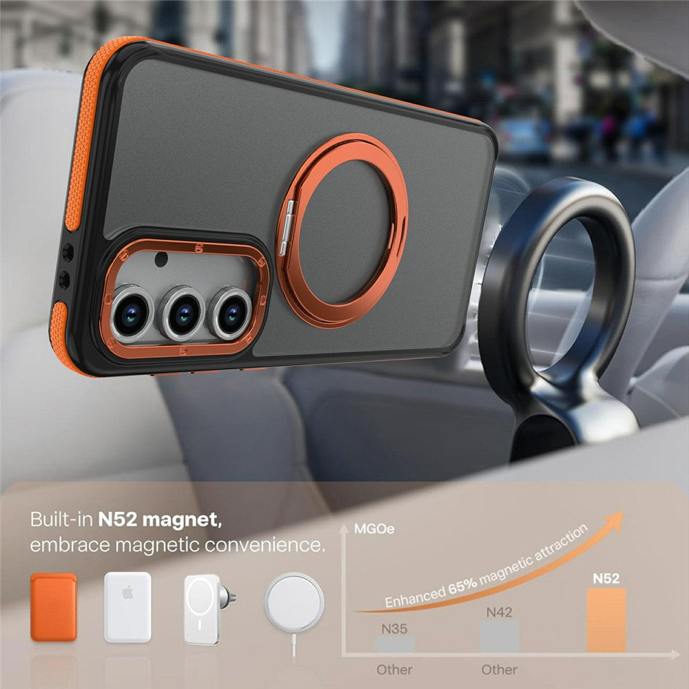 For Samsung Galaxy S24 FE Magnetic Case Double Color Rotating Ring Kickstand PC + TPU Phone Cover