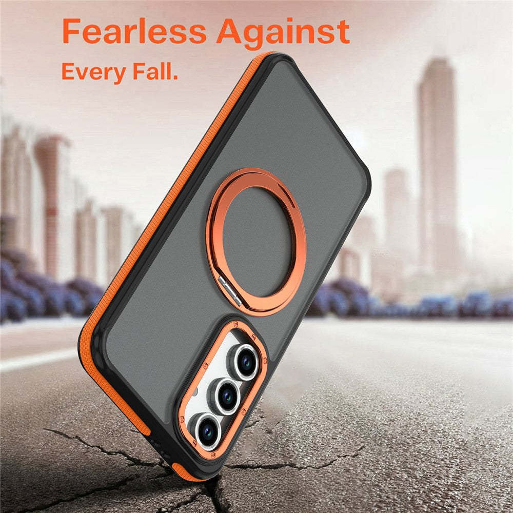 For Samsung Galaxy S24 FE Magnetic Case Double Color Rotating Ring Kickstand PC + TPU Phone Cover