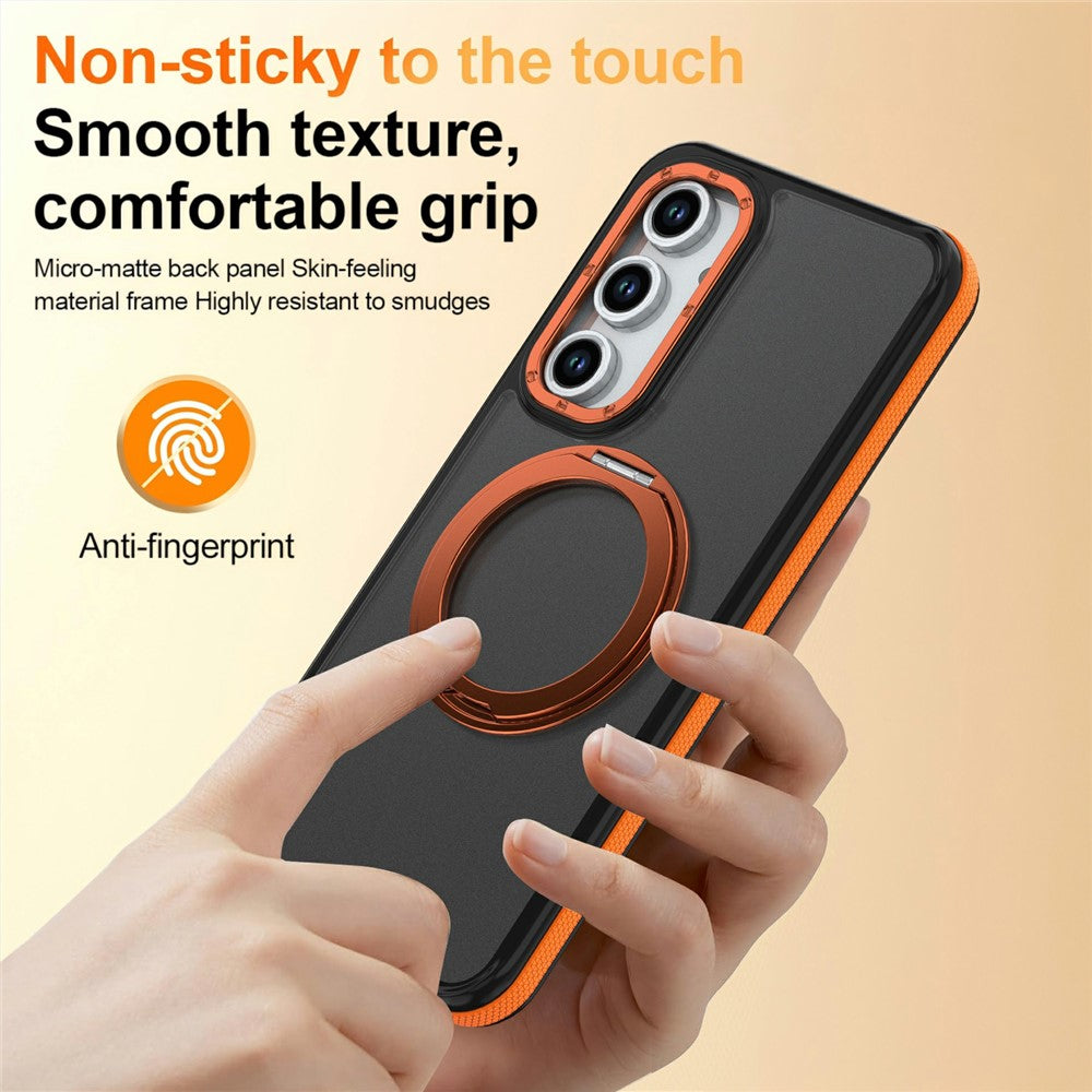 For Samsung Galaxy S24 FE Magnetic Case Double Color Rotating Ring Kickstand PC + TPU Phone Cover