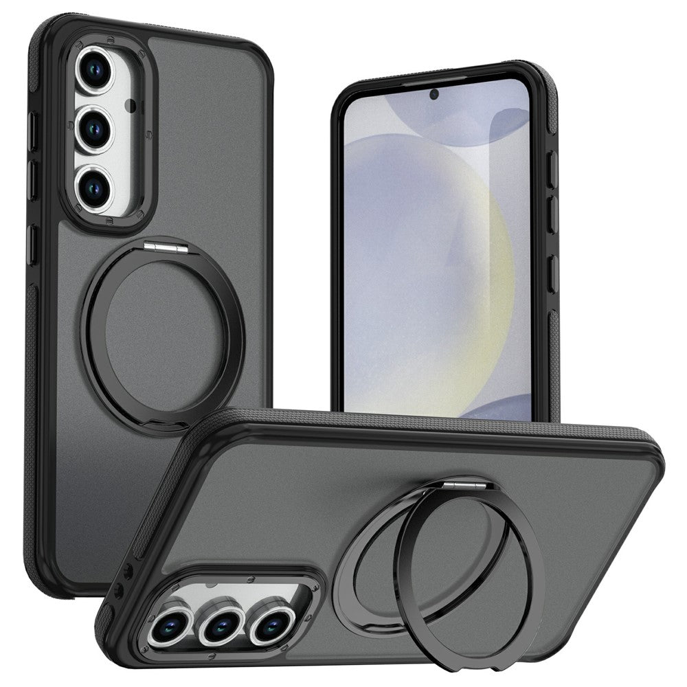 For Samsung Galaxy S24 FE Magnetic Case Double Color Rotating Ring Kickstand PC + TPU Phone Cover