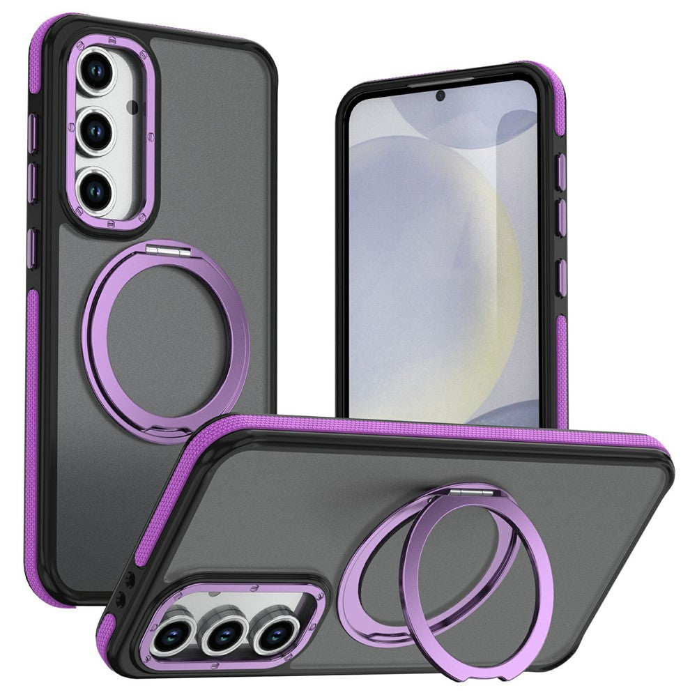 For Samsung Galaxy S24 FE Magnetic Case Double Color Rotating Ring Kickstand PC + TPU Phone Cover