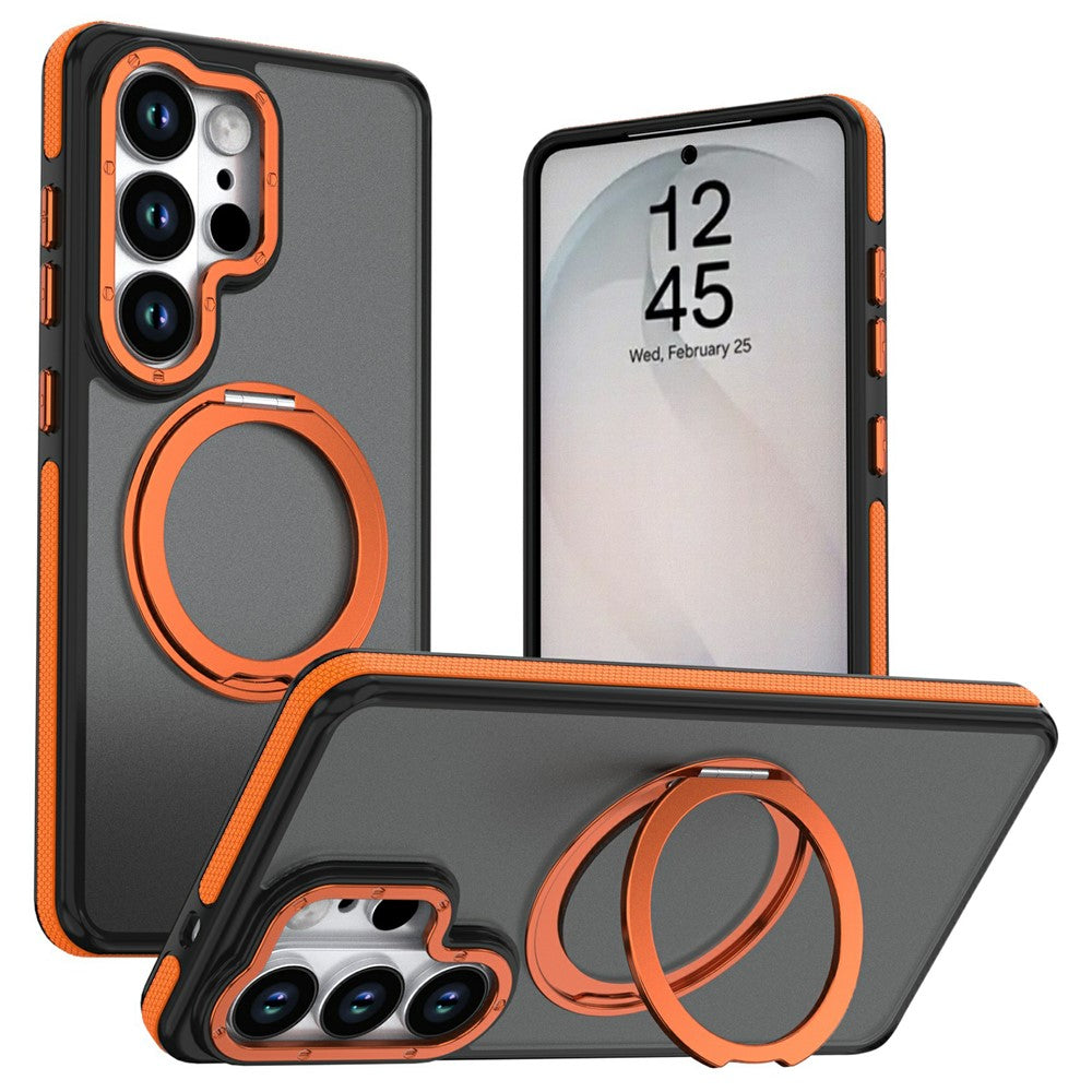 For Samsung Galaxy S26 Ultra Magnetic Case Double Color Rotating Ring Kickstand PC + TPU Phone Cover