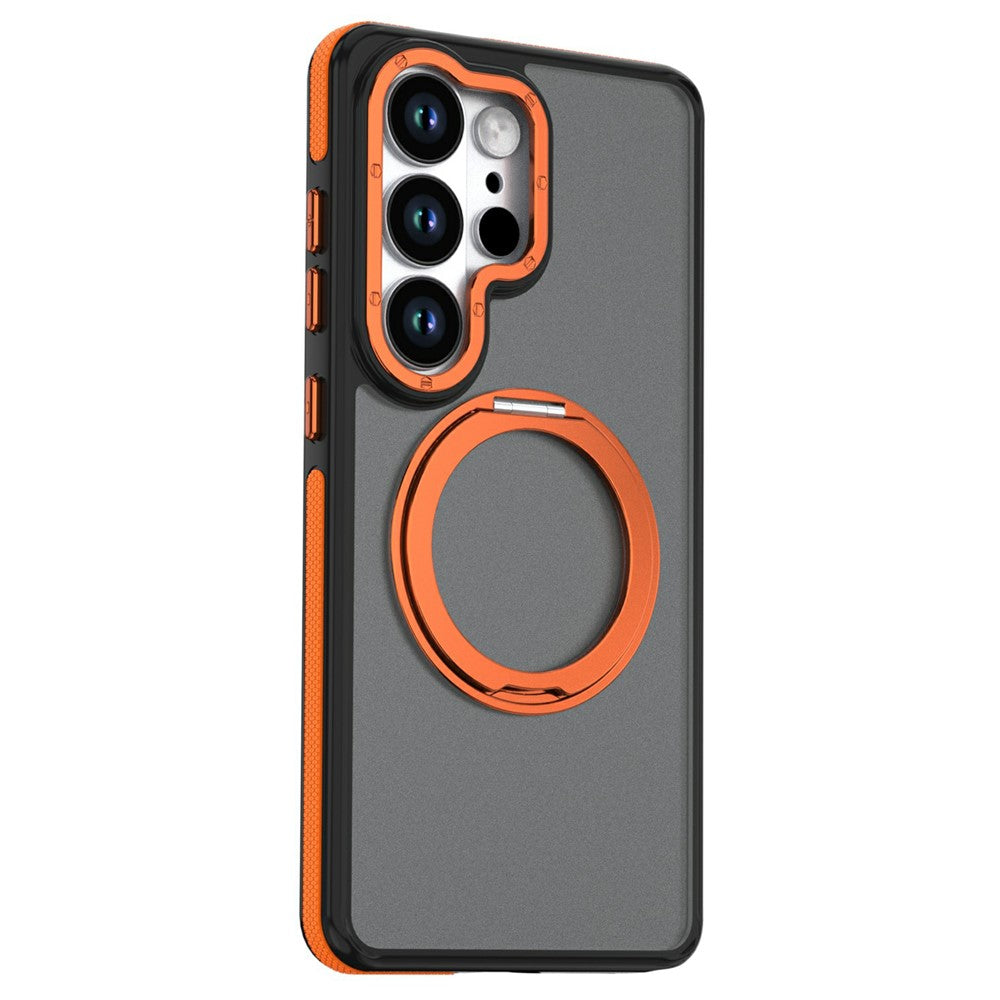 For Samsung Galaxy S26 Ultra Magnetic Case Double Color Rotating Ring Kickstand PC + TPU Phone Cover