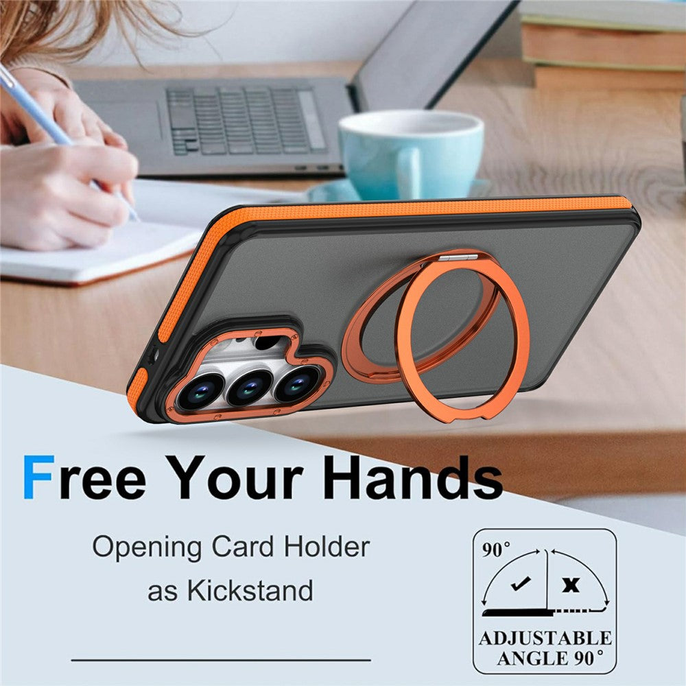 For Samsung Galaxy S26 Ultra Magnetic Case Double Color Rotating Ring Kickstand PC + TPU Phone Cover