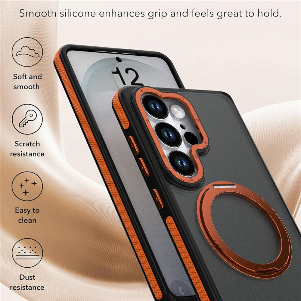 For Samsung Galaxy S26 Ultra Magnetic Case Double Color Rotating Ring Kickstand PC + TPU Phone Cover