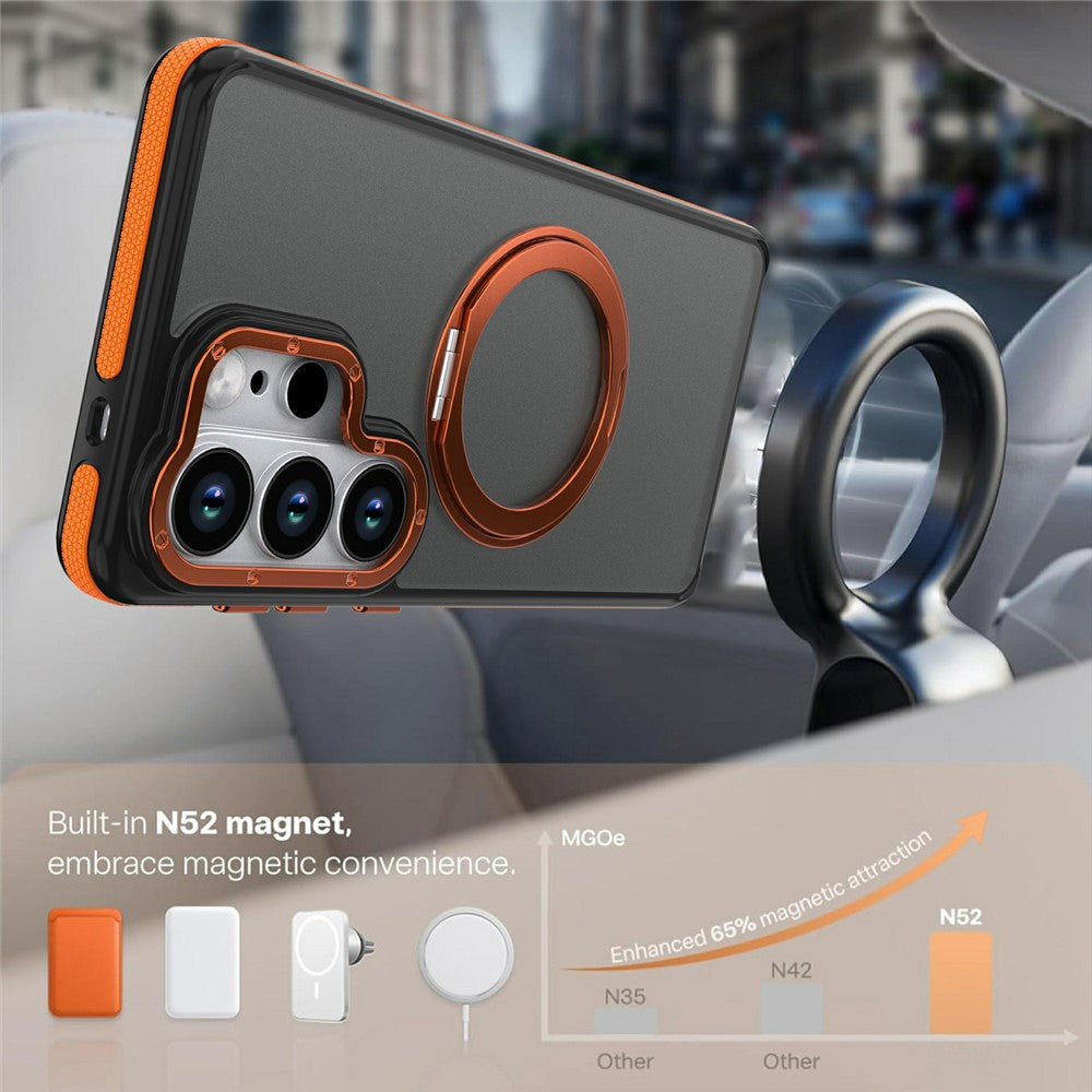 For Samsung Galaxy S26 Ultra Magnetic Case Double Color Rotating Ring Kickstand PC + TPU Phone Cover