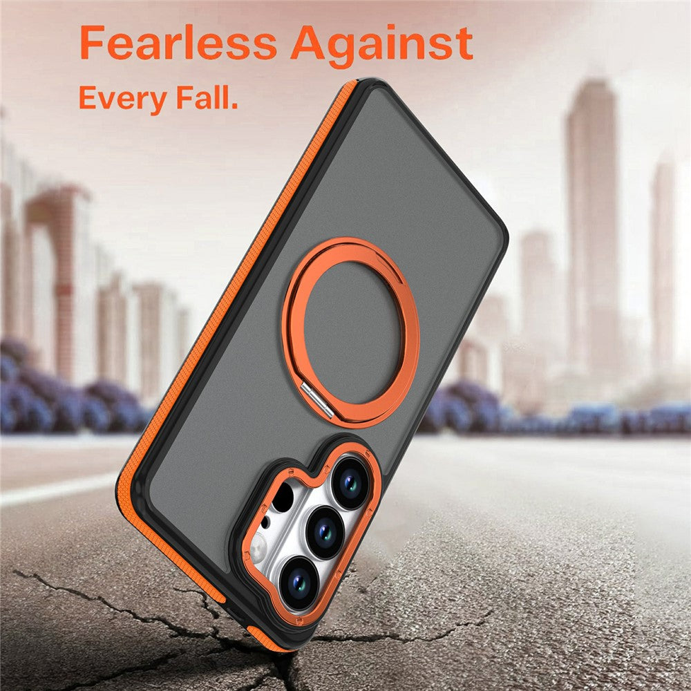 For Samsung Galaxy S26 Ultra Magnetic Case Double Color Rotating Ring Kickstand PC + TPU Phone Cover