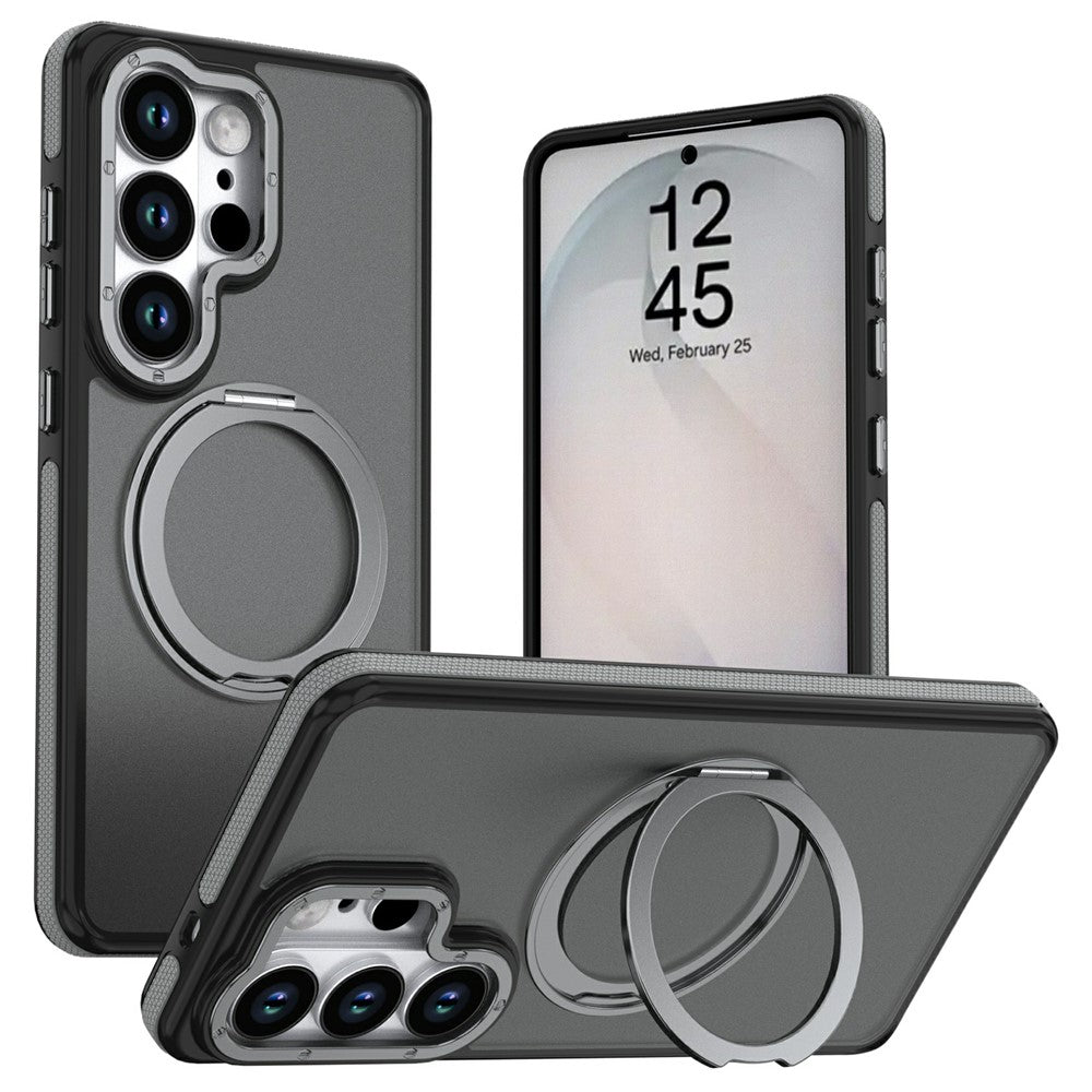 For Samsung Galaxy S26 Ultra Magnetic Case Double Color Rotating Ring Kickstand PC + TPU Phone Cover