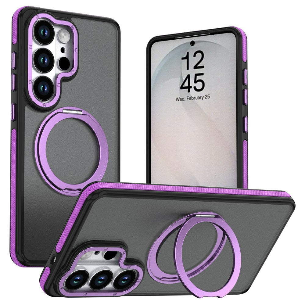 For Samsung Galaxy S26 Ultra Magnetic Case Double Color Rotating Ring Kickstand PC + TPU Phone Cover