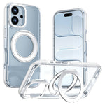 Til iPhone 17 Magnetisk Cover Drejelig Ring Stander Dobbeltfarvet Akryl + TPU Gennemsigtigt Telefoncover