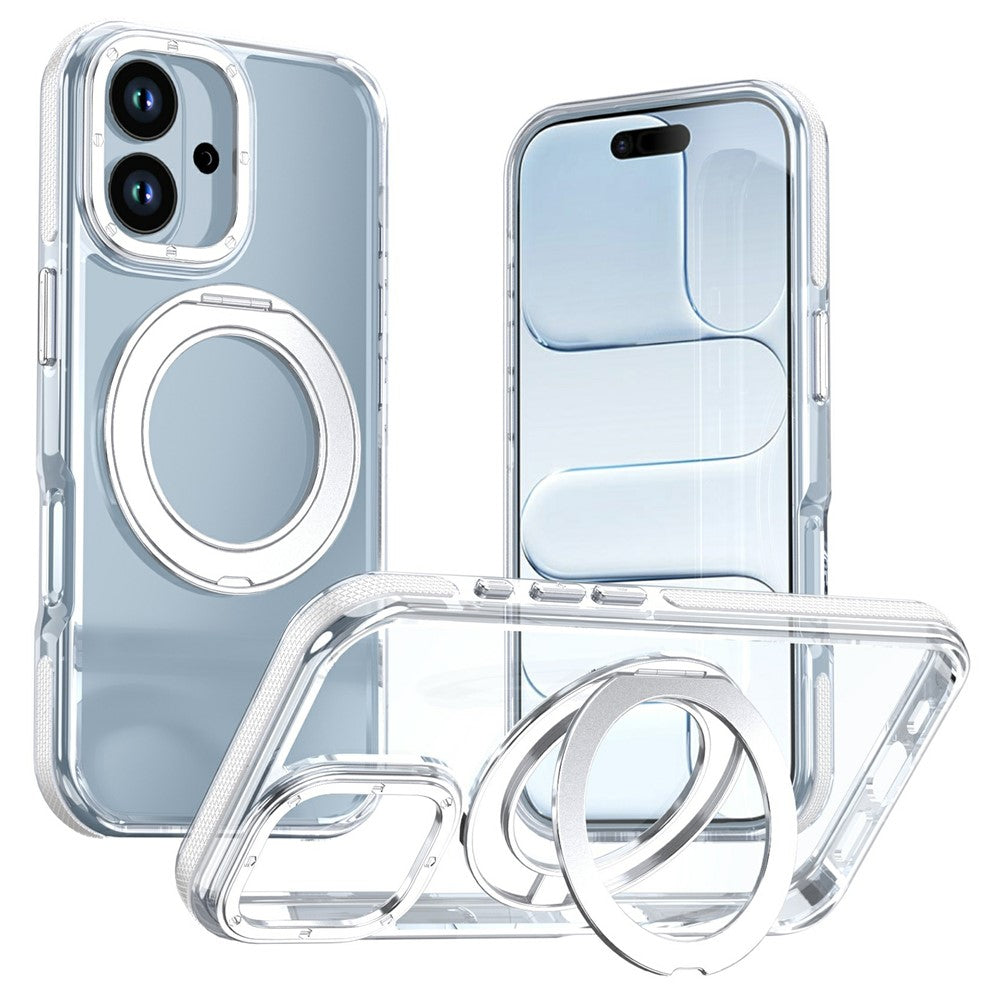 Til iPhone 17 Magnetisk Cover Drejelig Ring Stander Dobbeltfarvet Akryl + TPU Gennemsigtigt Telefoncover