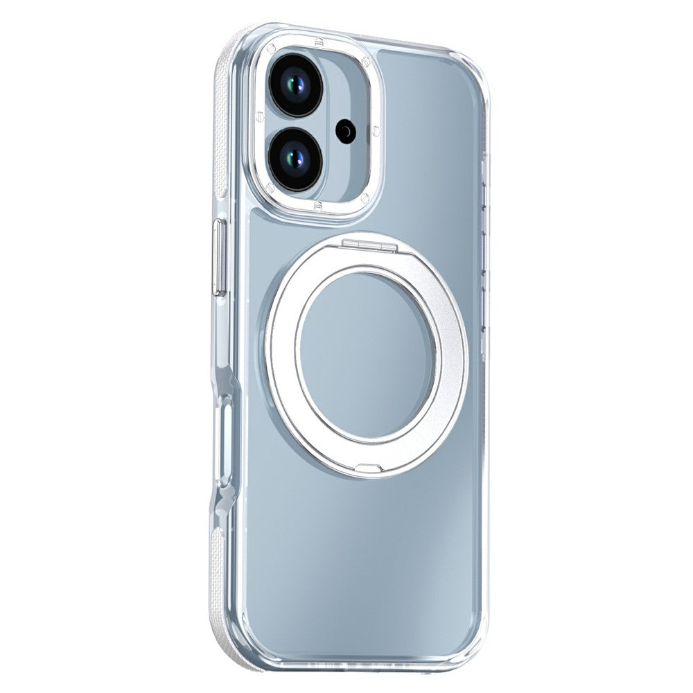 Til iPhone 17 Magnetisk Cover Drejelig Ring Stander Dobbeltfarvet Akryl + TPU Gennemsigtigt Telefoncover