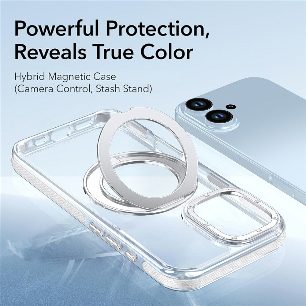 Til iPhone 17 Magnetisk Cover Drejelig Ring Stander Dobbeltfarvet Akryl + TPU Gennemsigtigt Telefoncover